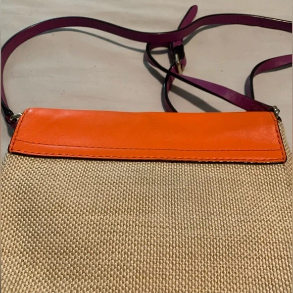 Kate Spade canvas and hot pink/orange leather crossbody purse - Picture 2 of 5